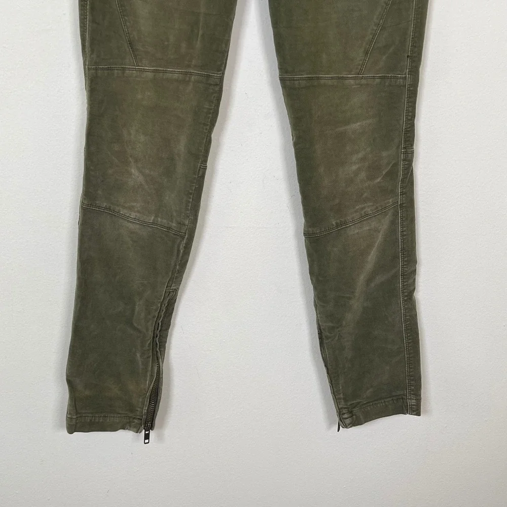 Free People Moto Corduroy Skinny‎ Pants Womens 26 Olive Green Ankle Zip Pocket